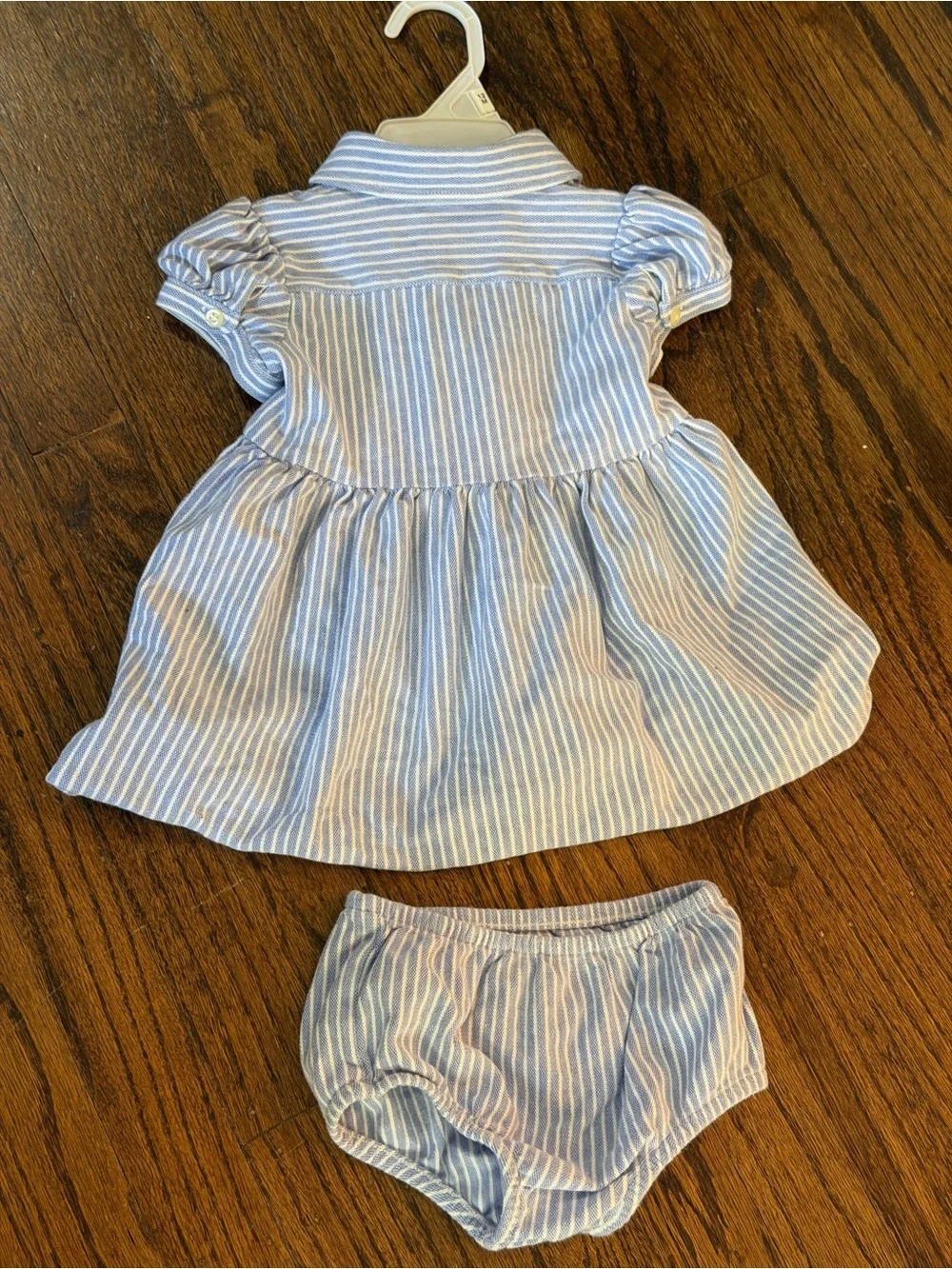 Ralph Lauren Blue and White Striped Polo Dress with Matching Bloomers